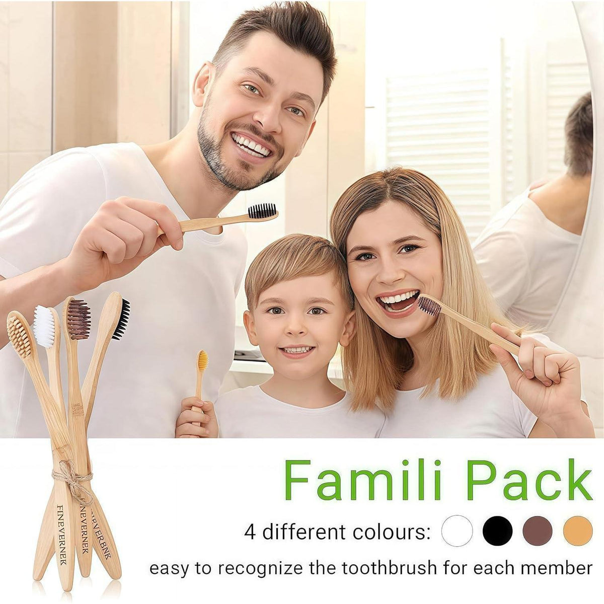 Bambus Zahnbürsten 4er Pack, biologisch abbaubar, vegan