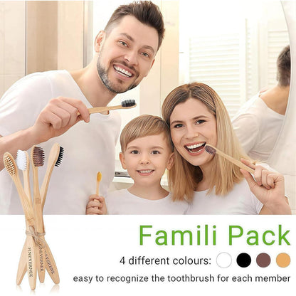 Bambus Zahnbürsten 4er Pack, biologisch abbaubar, vegan