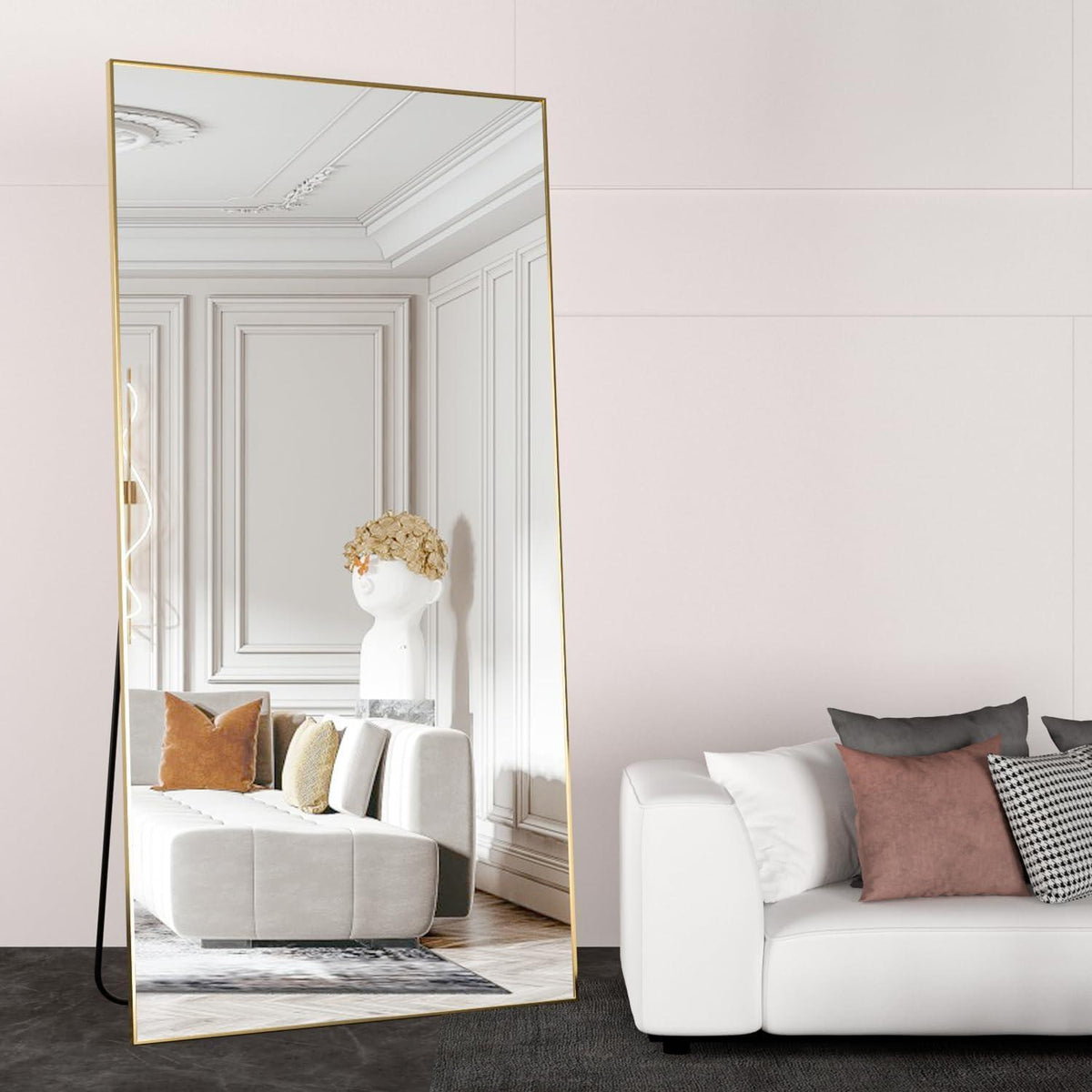 Ganzkörperspiegel 193x86cm – Großer Standspiegel Schwarz/Gold