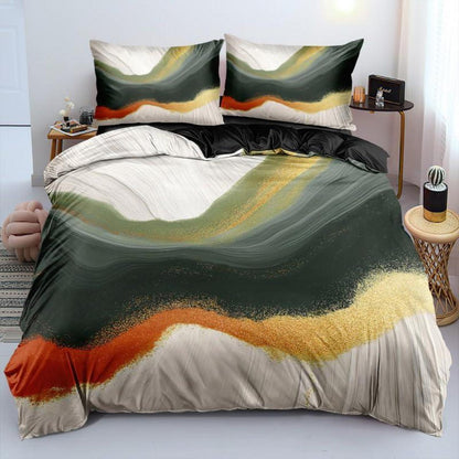 Marmor Bettwäsche Set Grün Gold 135x200cm 3D Effekt