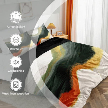Marmor Bettwäsche Set Grün Gold 135x200cm 3D Effekt