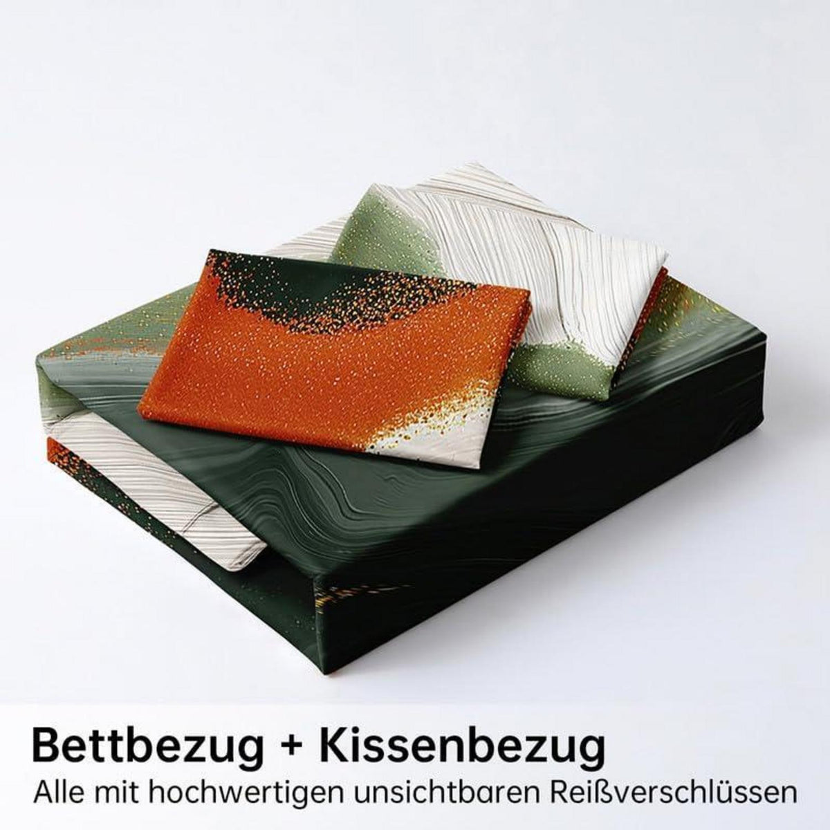 Marmor Bettwäsche Set Grün Gold 135x200cm 3D Effekt