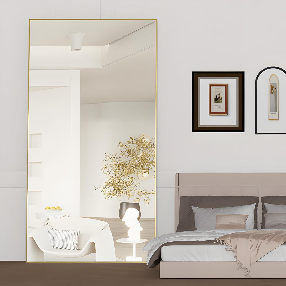 Ganzkörperspiegel 198x96cm mit Ständer – Großer Standspiegel Gold