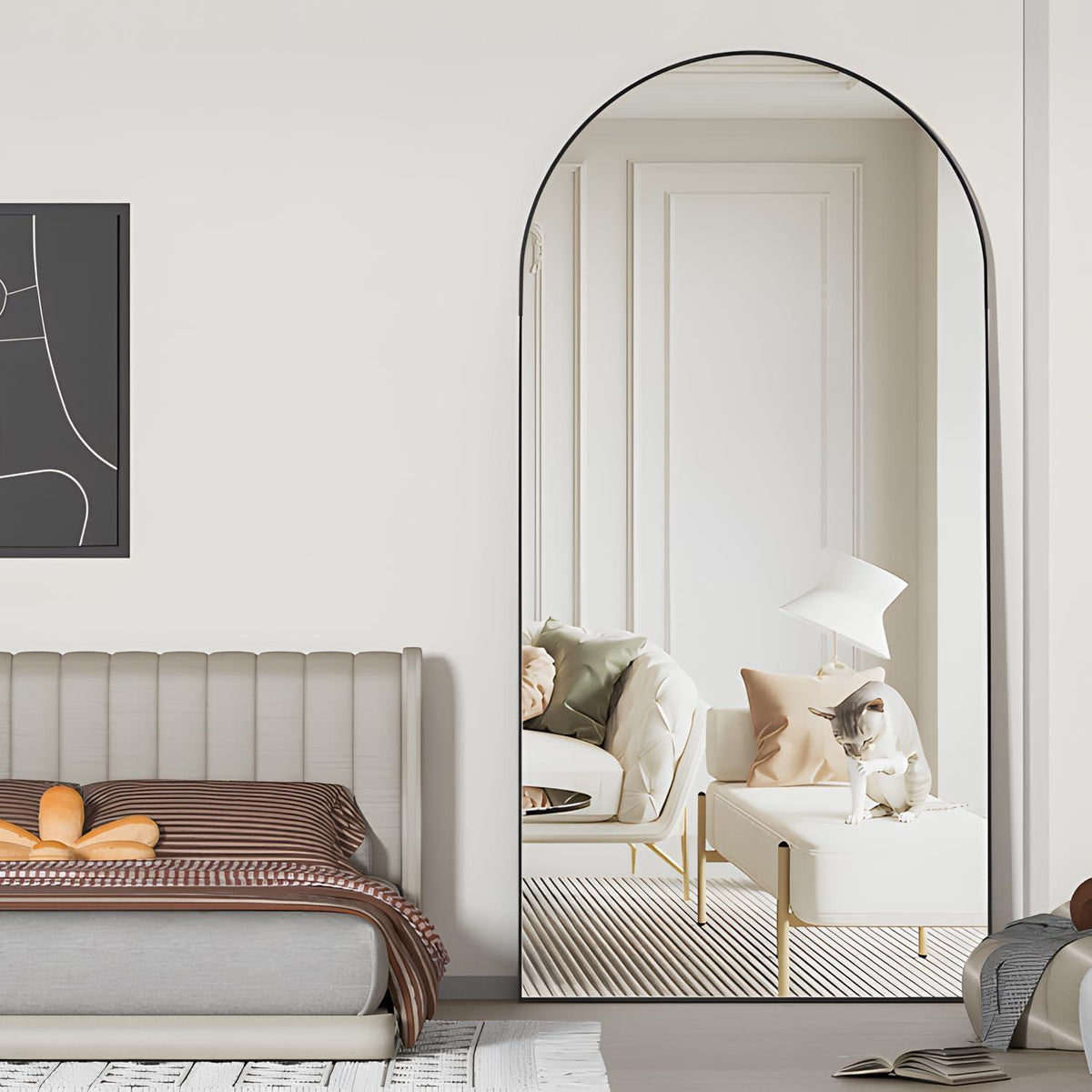 Gewölbter Ganzkörper Spiegel 193x86cm – Stehend/Hängend Schwarz