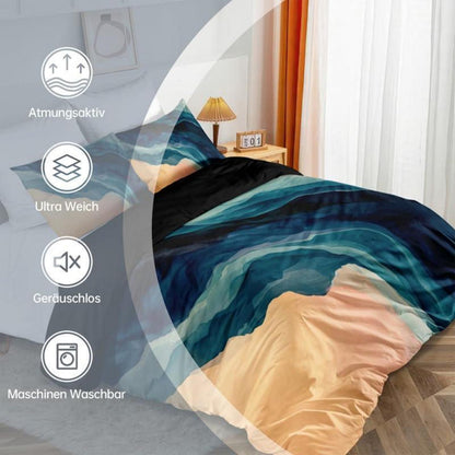 Marmor Bettwäsche Set Dunkelblau Gold 135x200cm 3D Effekt