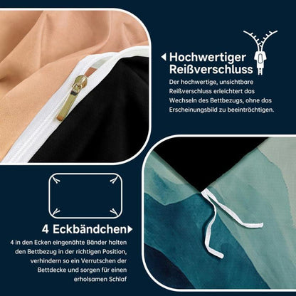 Marmor Bettwäsche Set Dunkelblau Gold 135x200cm 3D Effekt