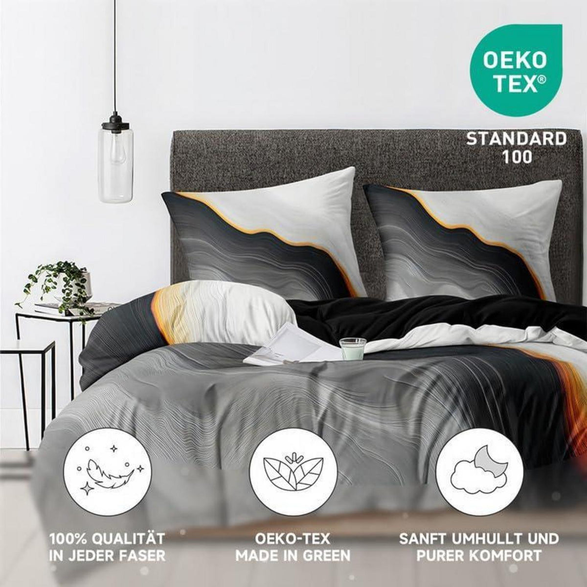 Marmor Bettwäsche Set Grau Gold 135x200cm - 3D Effekt & Luxus