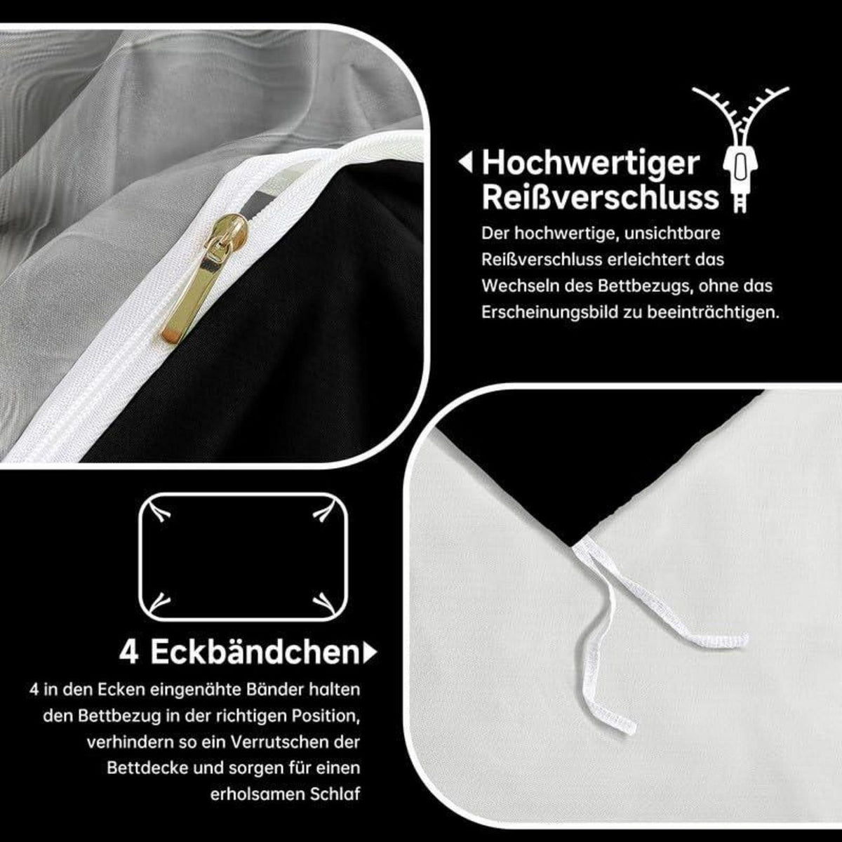 Marmor Bettwäsche Set Grau Gold 135x200cm - 3D Effekt & Luxus