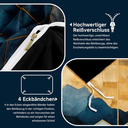 Marmor Bettwäsche Set Dunkelblau Gold 135x200cm 3D Effekt