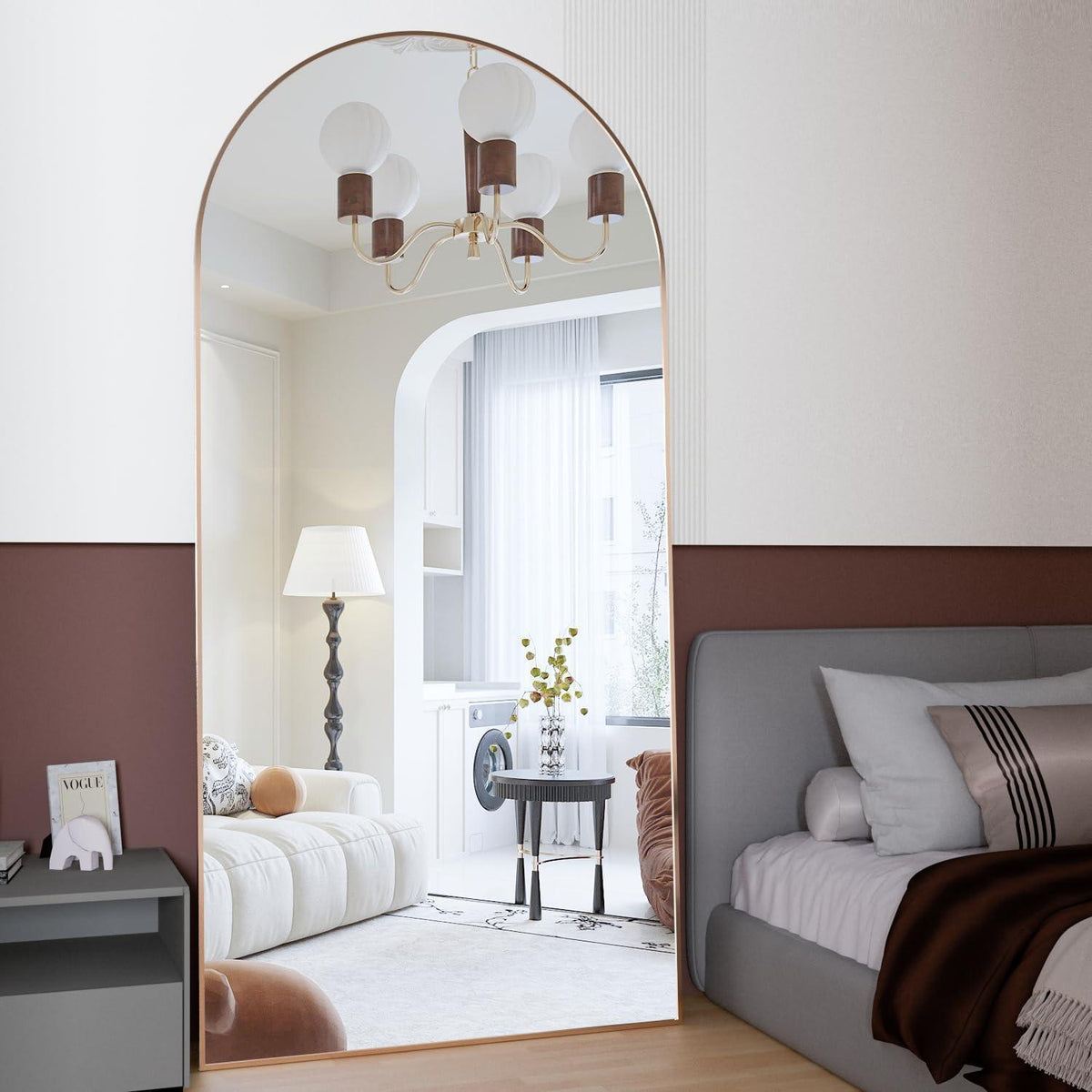 Gewölbter Ganzkörper Spiegel 193x86cm Gold – Stehend & Wandmontage