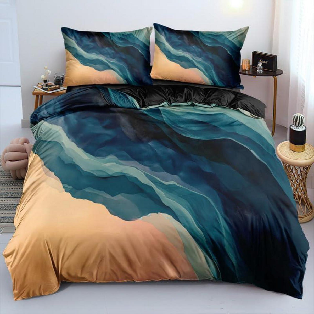 3D Marmor Bettwäsche Dunkelblau 200x200cm | Luxus Bettbezug Set