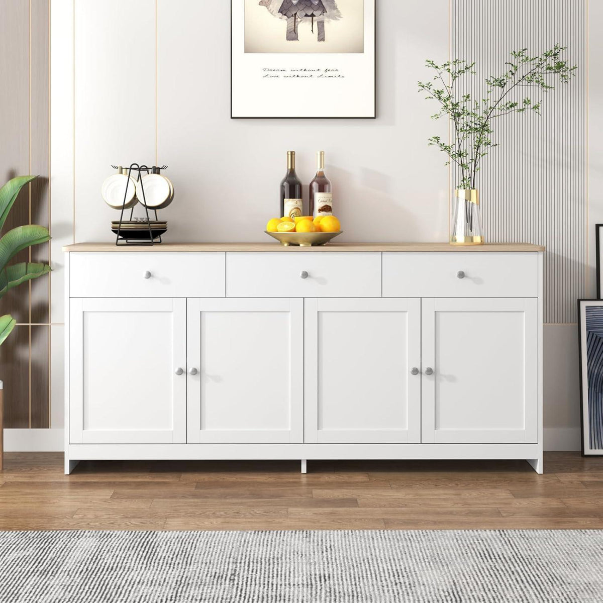 Weißes Sideboard mit 3 Schubladen & 4 Türen – 160cm