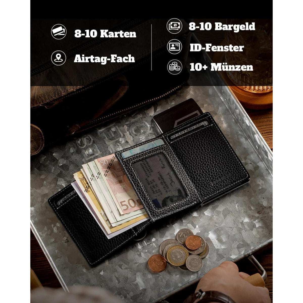 Geldbörse Herren Airtag mit XL Münzfach & RFID Schutz