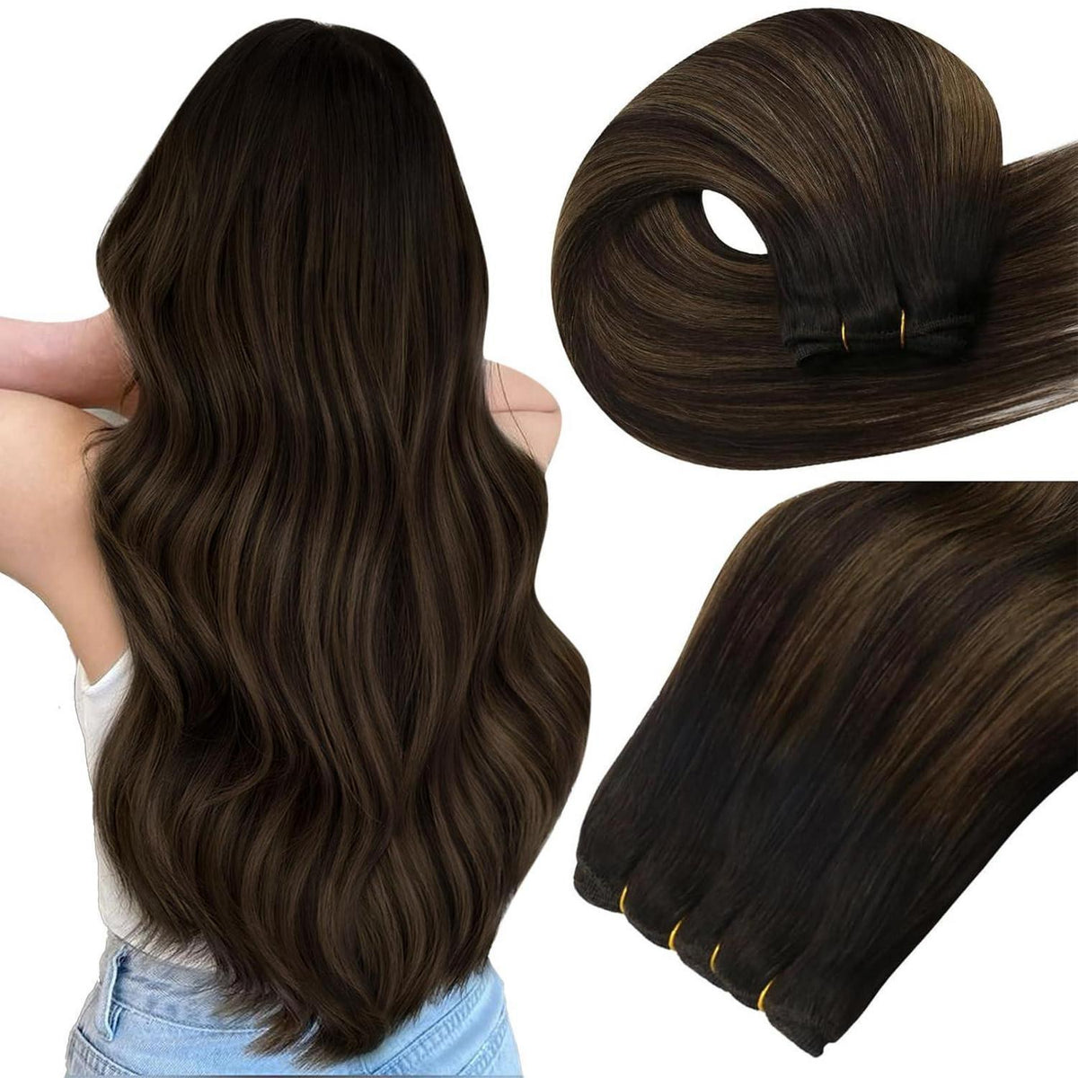 Echthaar Tressen Ombre Braun – Remy Haarverlängerung 45cm