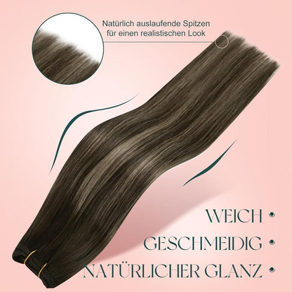 Echthaar Tressen Ombre Dunkelbraun Balayage 55cm
