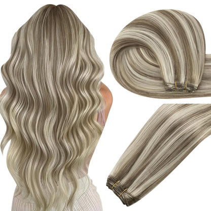 Echthaar Tressen zum Einnähen Blond Highlights 55cm