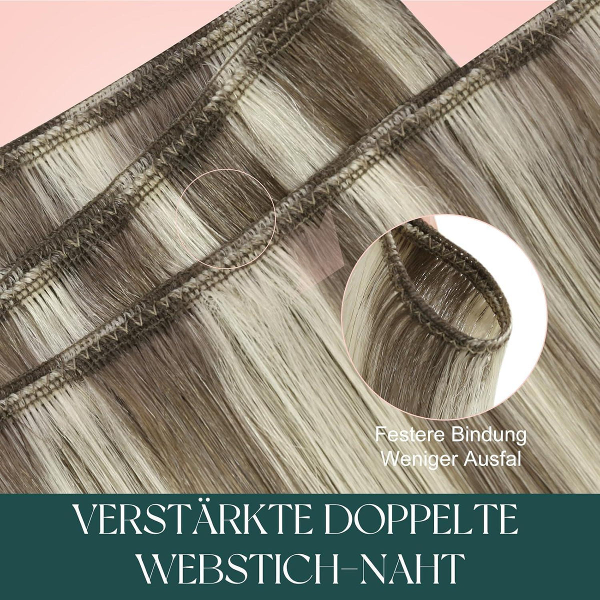 Echthaar Tressen zum Einnähen Blond Highlights 55cm