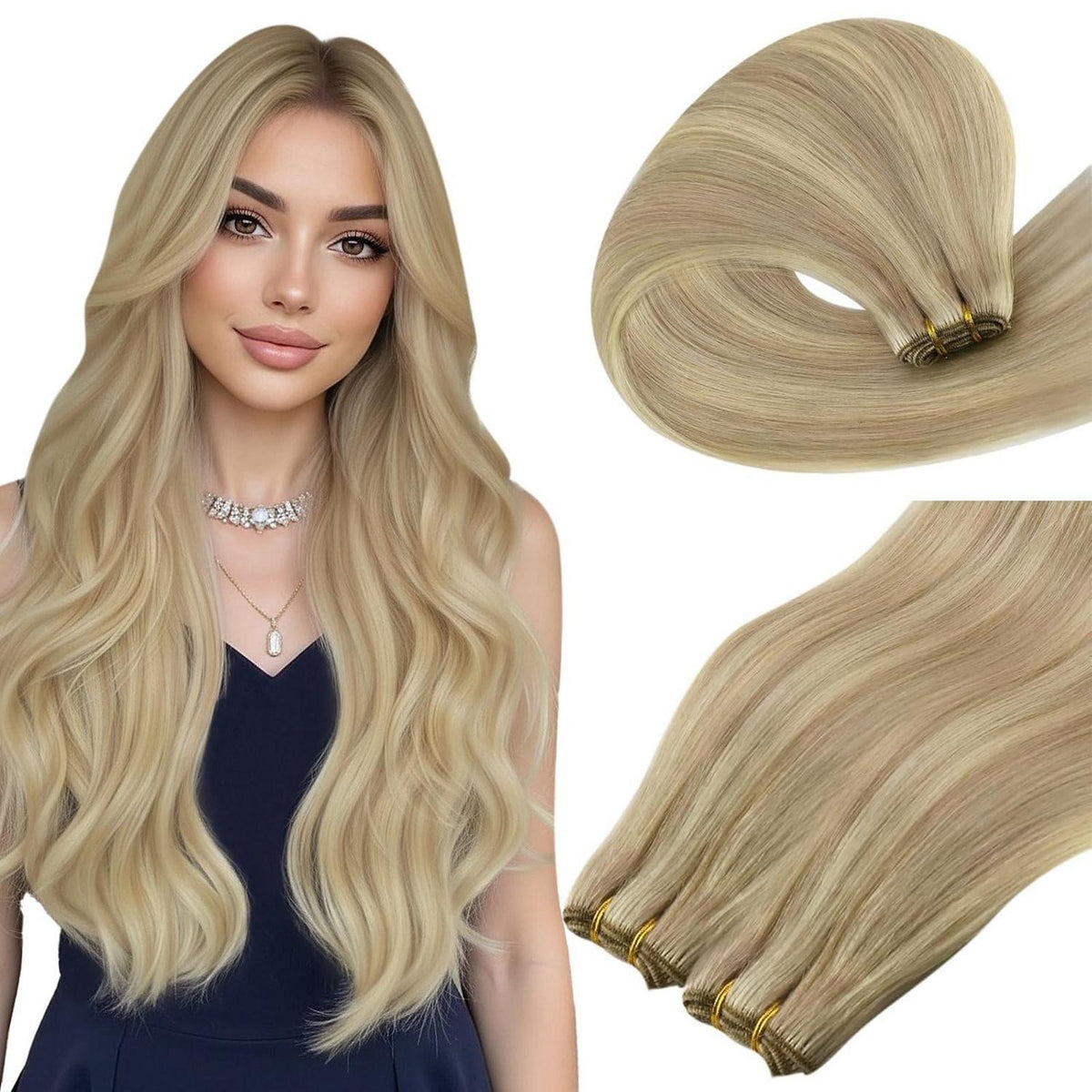 Echthaar Tressen Blond Highlight #P16/22, 30cm