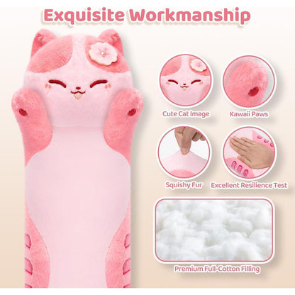 Langes Katzenkuschelkissen – Ultraweich, Rosa, 110cm – Perfektes Geschenk
