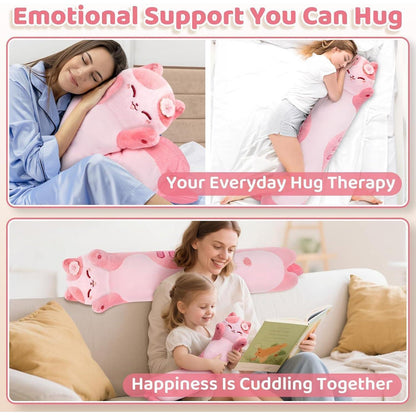 Langes Katzenkuschelkissen – Ultraweich, Rosa, 110cm – Perfektes Geschenk