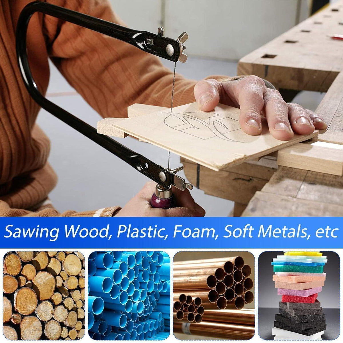 Laubsäge Set mit 8 Sägeblättern für Holz & Metall