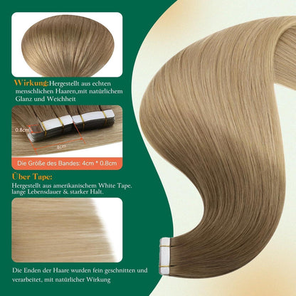 Echthaar Tape Extensions Braun Balayage Ombre 55cm