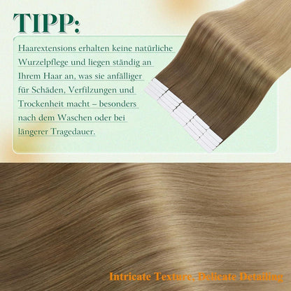 Echthaar Tape Extensions Braun Balayage Ombre 55cm