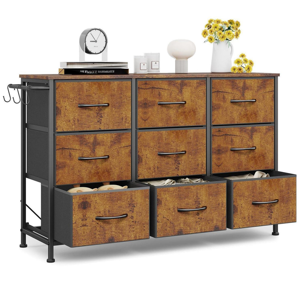 Flur Kommode mit 9 Schubladen – Rustikal Braun 100x30x65cm