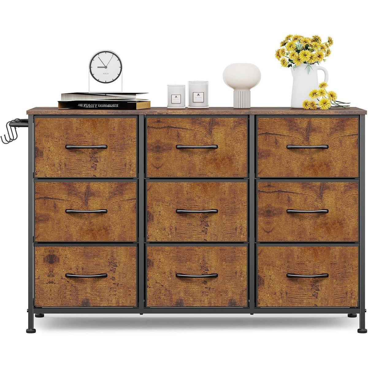 Flur Kommode mit 9 Schubladen – Rustikal Braun 100x30x65cm