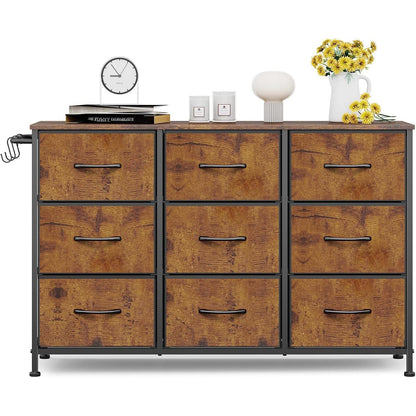 Flur Kommode mit 9 Schubladen – Rustikal Braun 100x30x65cm
