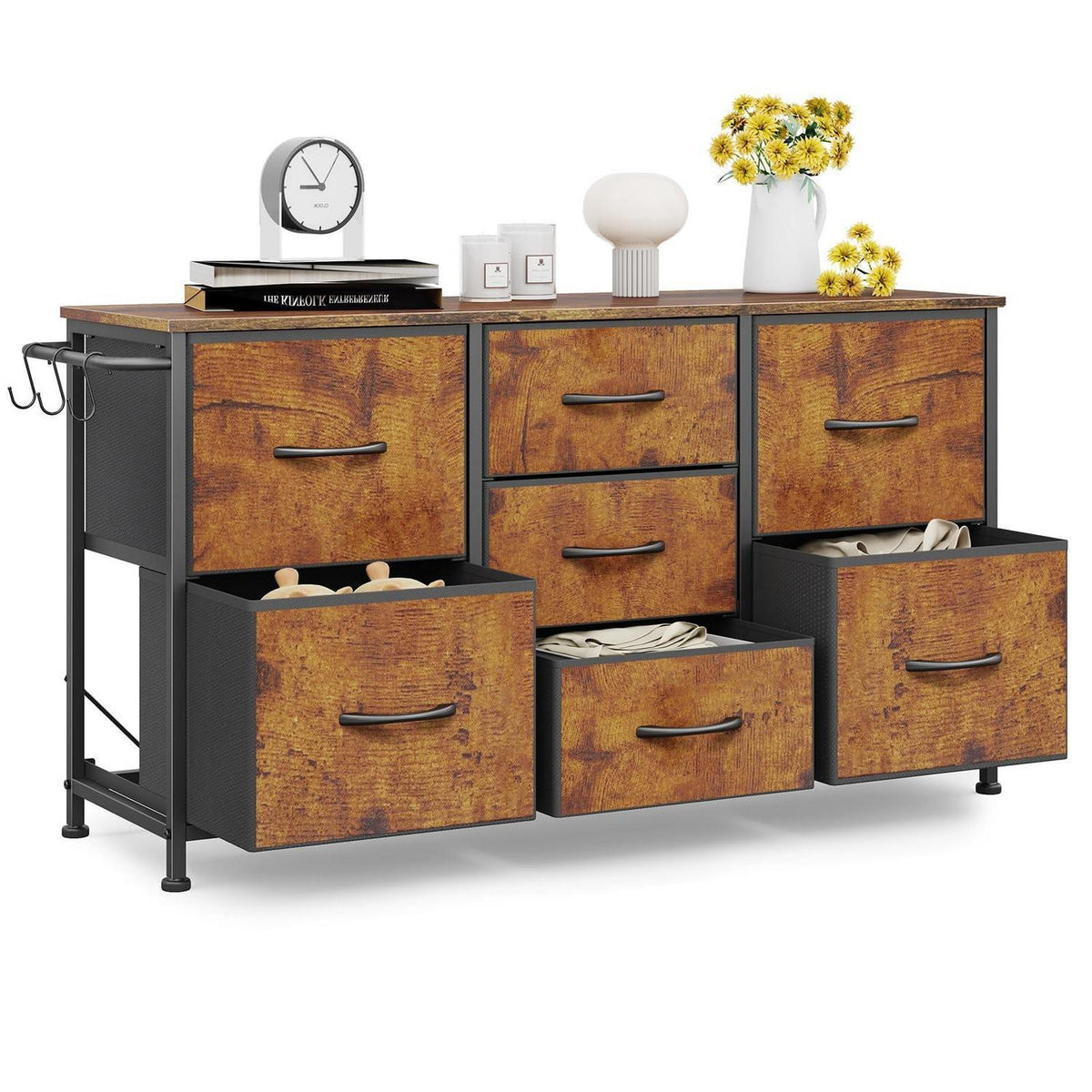 Flur Kommode mit 7 Schubladen – Rustikal Braun 100x30x55cm