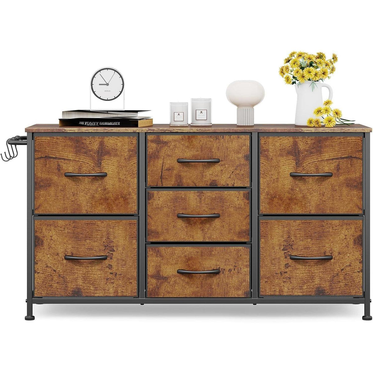 Flur Kommode mit 7 Schubladen – Rustikal Braun 100x30x55cm