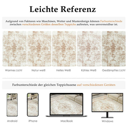 Vintage Creme Teppich 150x210cm Waschbar & Rutschfest