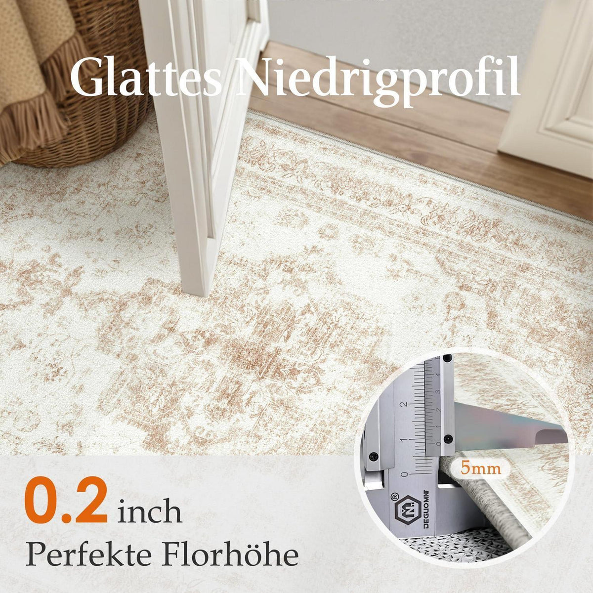 Vintage Creme Teppich 150x210cm Waschbar & Rutschfest