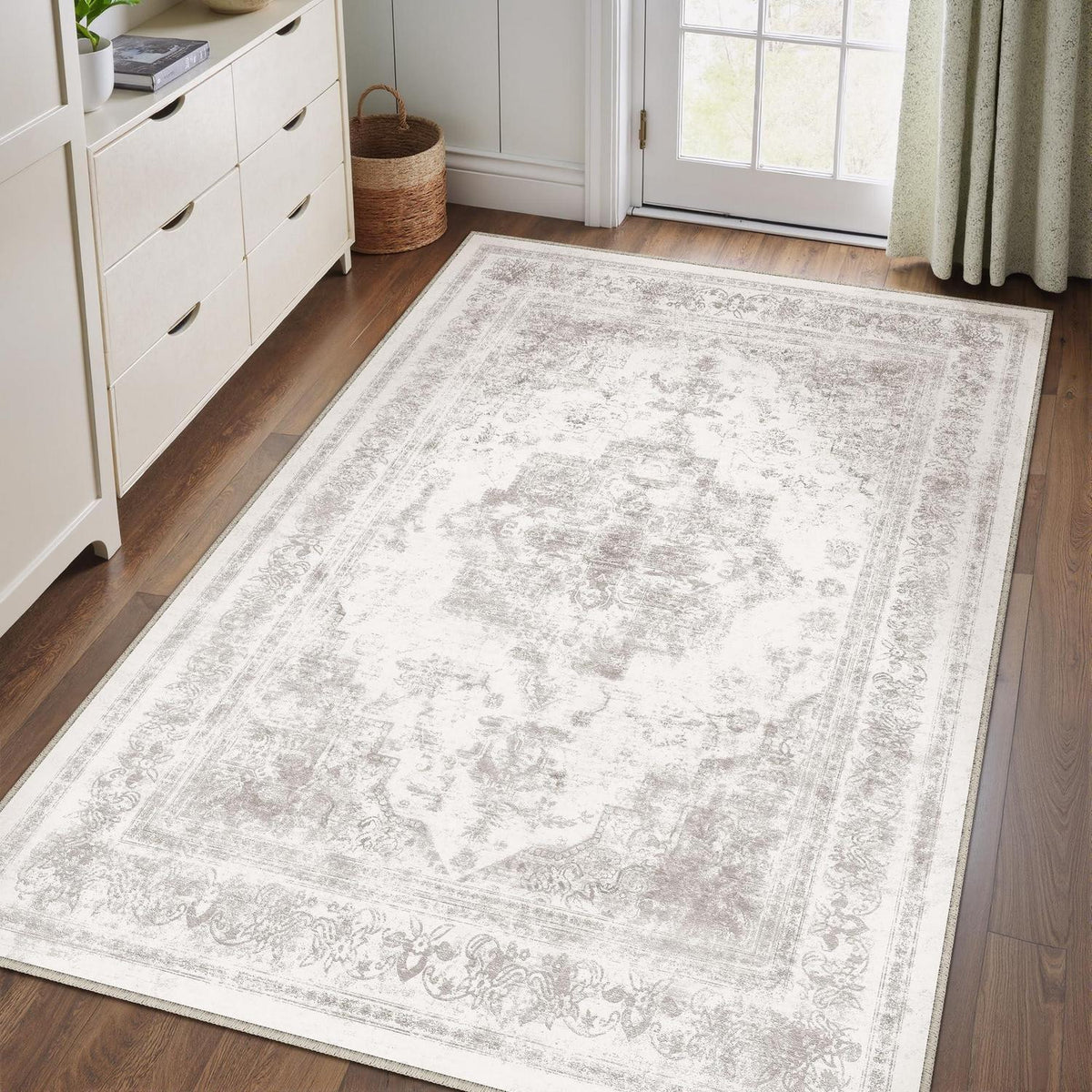 Vintage Grau Teppich Wohnzimmer 150x210cm Waschbar