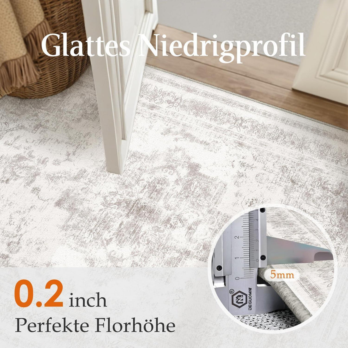 Vintage Grau Teppich Wohnzimmer 150x210cm Waschbar