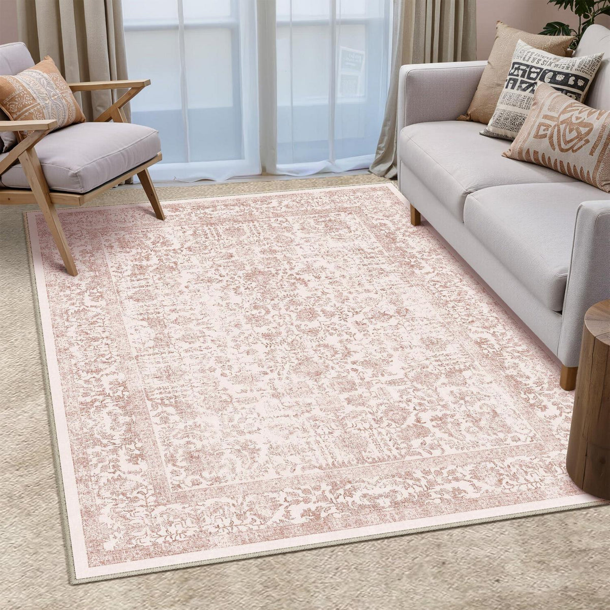 Vintage Teppich Rose 150x210cm – Waschbarer Wohnzimmerteppich