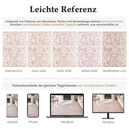 Vintage Teppich Rose 150x210cm – Waschbarer Wohnzimmerteppich
