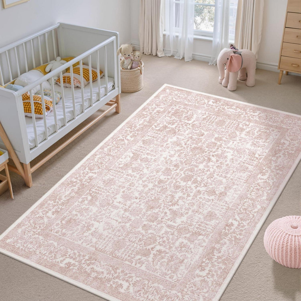 Vintage Teppich Rose 150x210cm – Waschbarer Wohnzimmerteppich