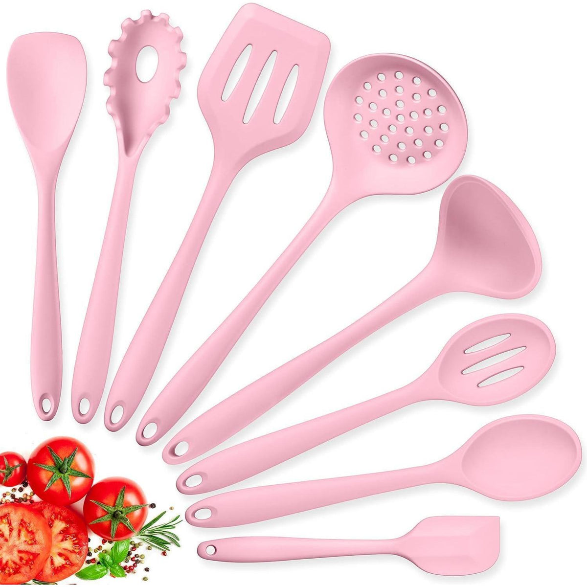 8-teiliges Silikon Küchenhelfer Set Rosa, Hitzebeständig & Spülmaschinenfest