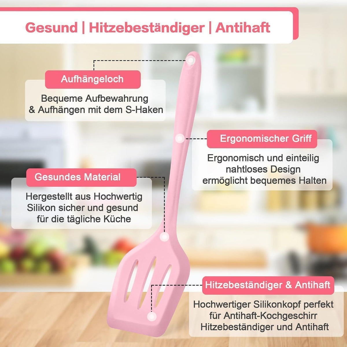 22-teiliges Silikon Küchenhelfer Set, Hitzebeständig, Pink Rosa