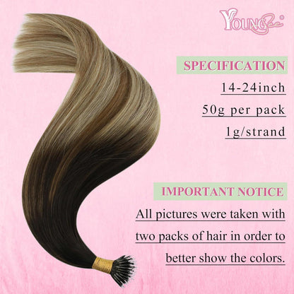 Echthaar Nano Extensions Balayage Braun Blond 40cm