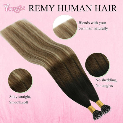 Echthaar Nano Extensions Balayage Braun Blond 40cm
