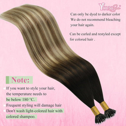 Echthaar Nano Extensions Balayage Braun Blond 40cm