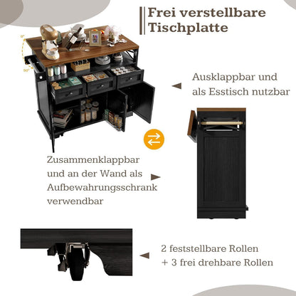 Moderne Kücheninsel mit Stauraum & Handtuchhalter (118x43x98cm)