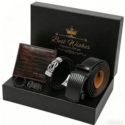 Geschenkset für Ihn: Gürtel, Brieftasche, Armband & Schlüsselanhänger