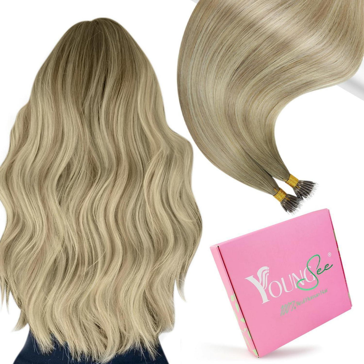Echthaar Nano Extensions Ombre Aschblond 40cm