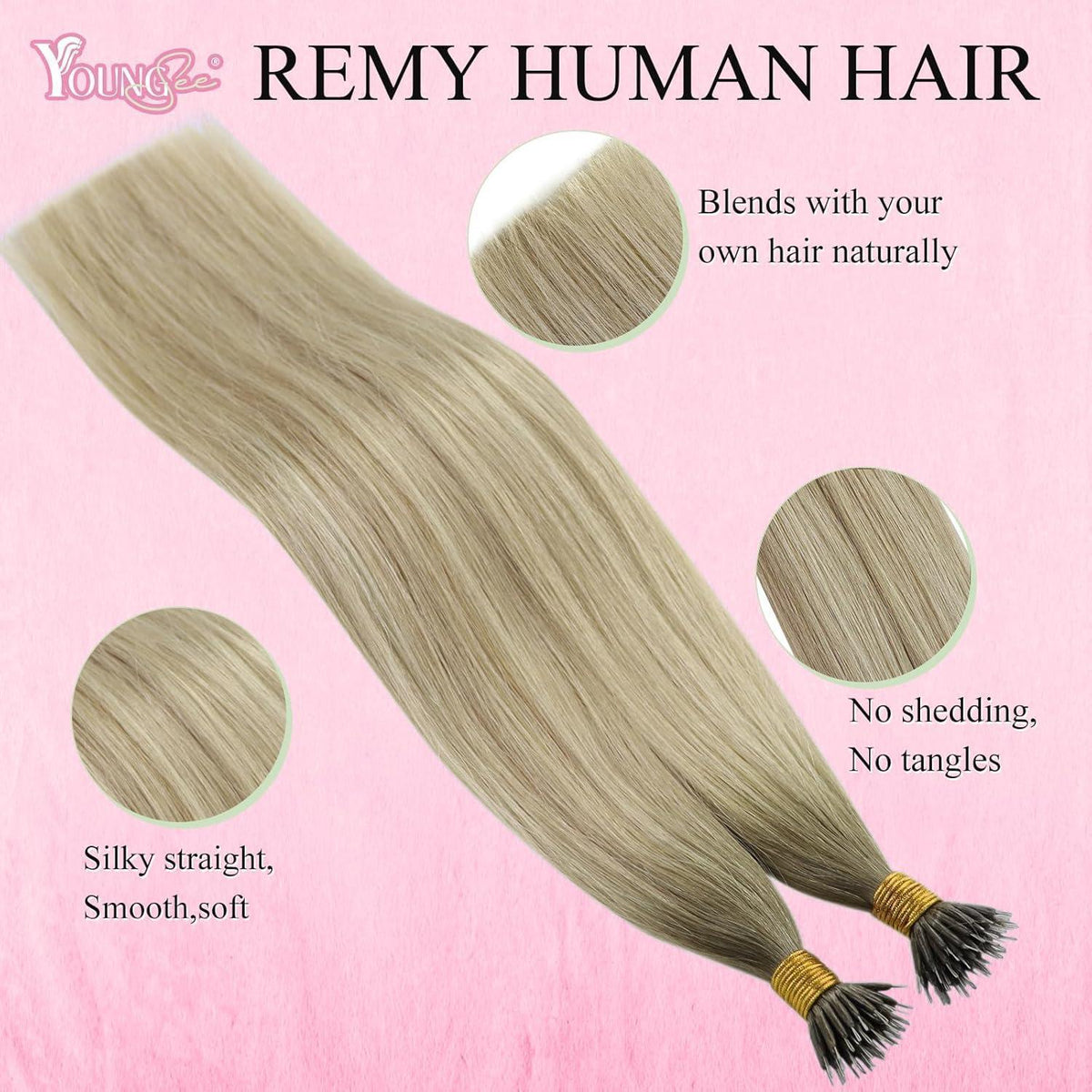 Echthaar Nano Extensions Ombre Aschblond 40cm