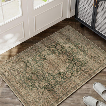 Vintage Fußmatte Teppich Grün 60x90cm Waschbar Retro Design