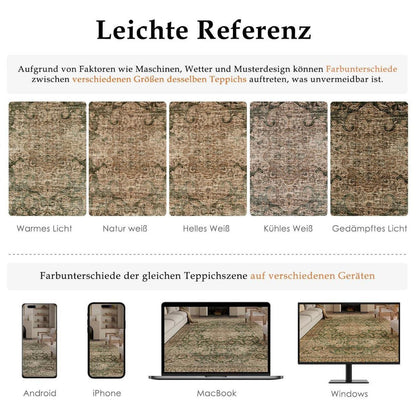 Vintage Fußmatte Teppich Grün 60x90cm Waschbar Retro Design